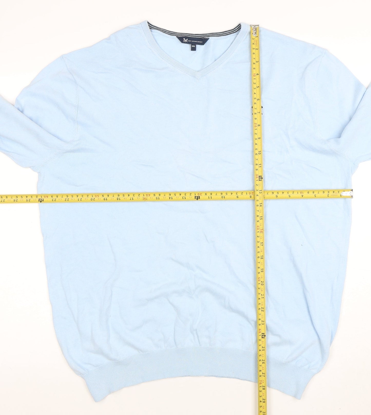 Crew Clothing Company Mens Blue 2XL Cotton V-Neck Jumper