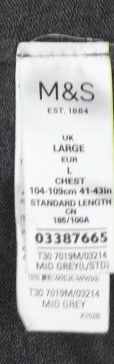 Marks and Spencer Men Grey V-Neck Acrylic Jumper Size L