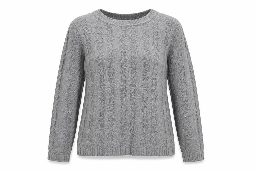 Cotton On Women's Grey Cable-Knit Jumper M Crew Neck Cotton Blend