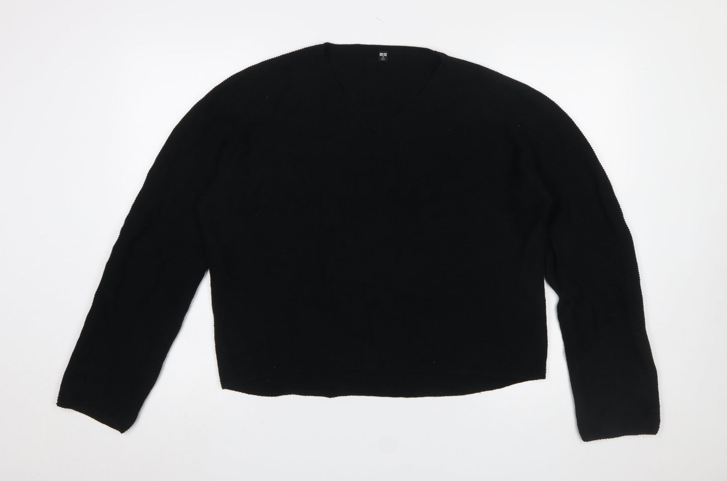 Uniqlo Womens Black Cotton V-Neck Long Sleeve Pullover Jumper M