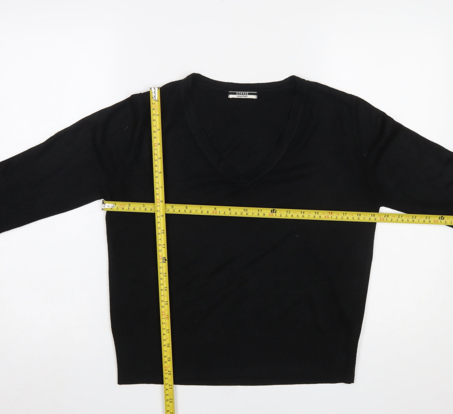 George Women's Black V-Neck Acrylic Jumper Size 12