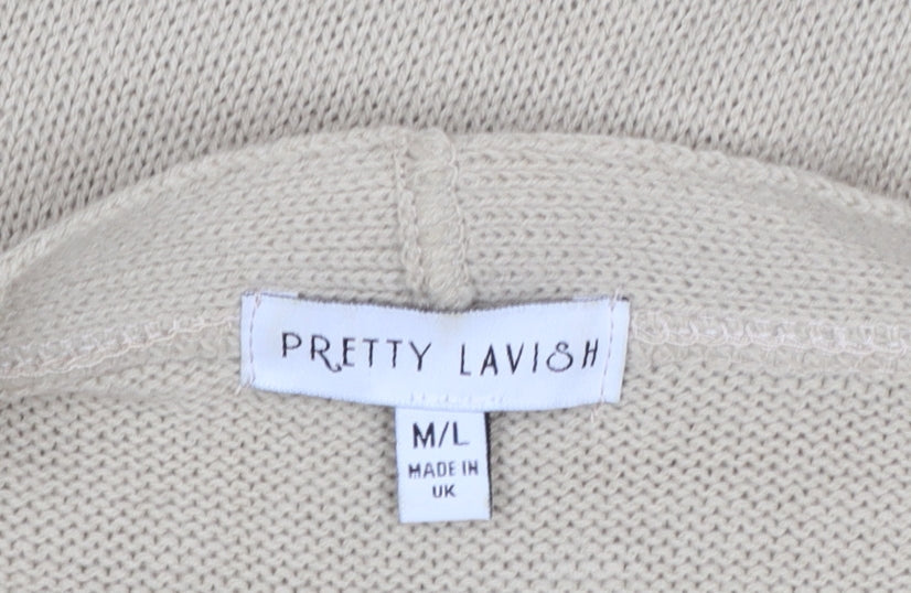 Pretty Lavish Women’s Beige Wrap Long Cardigan Jumper M Knit Acrylic