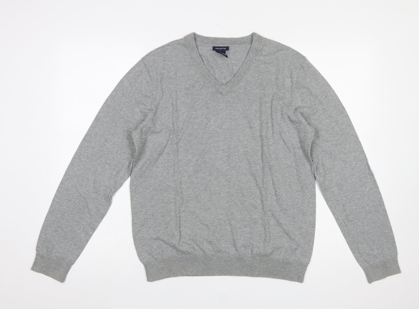 GAP Mens Grey V-Neck Cotton Pullover Jumper M Classic Knitwear