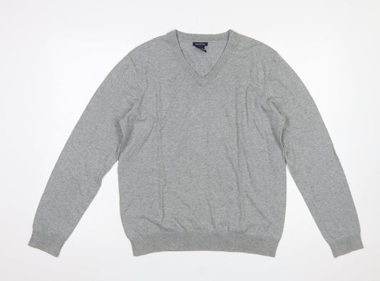 GAP Mens Grey V-Neck Cotton Pullover Jumper M Classic Knitwear