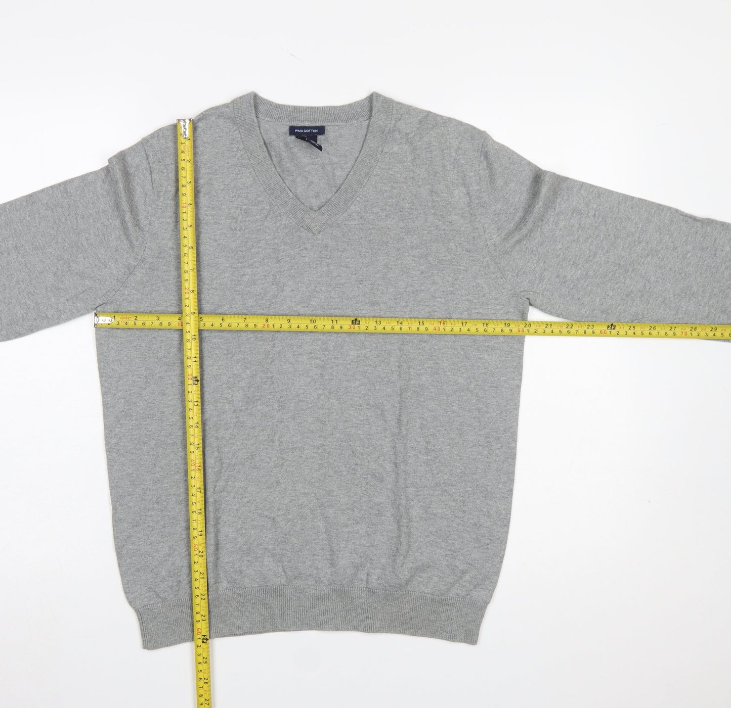 GAP Mens Grey V-Neck Cotton Pullover Jumper M Classic Knitwear