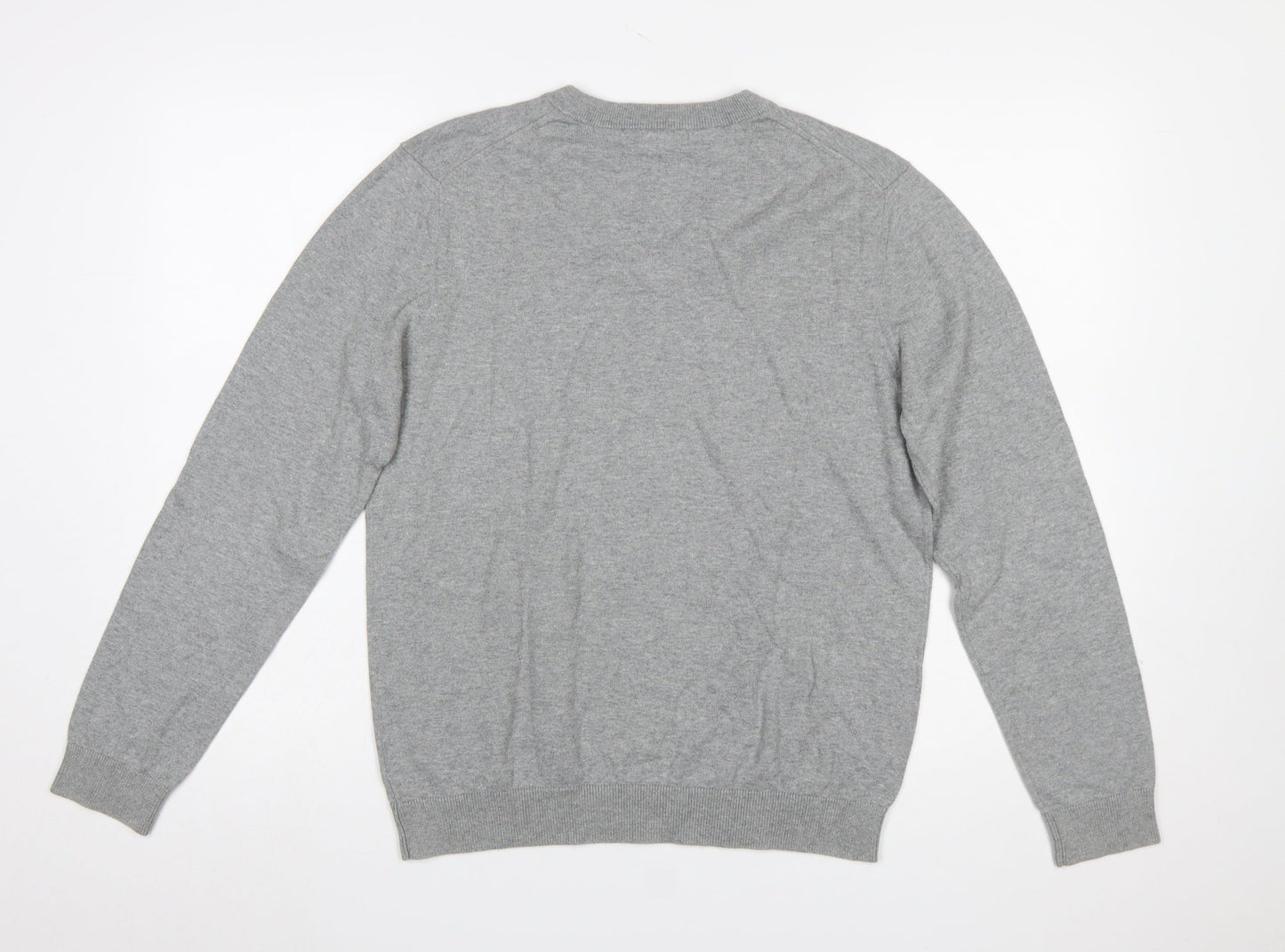 GAP Mens Grey V-Neck Cotton Pullover Jumper M Classic Knitwear