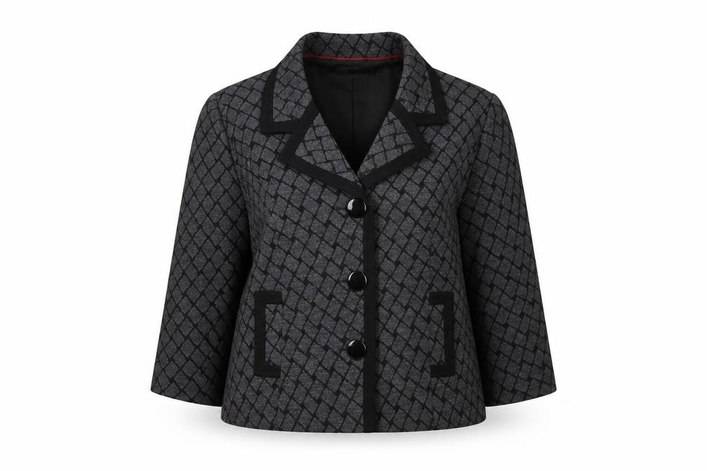 Country Casuals Women Grey Black Geometric Pattern Blazer Size 16 Lined Jacket