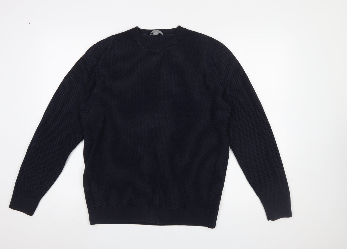 COS Men’s Blue Cotton Waffle-Knit Crew Neck Jumper XL