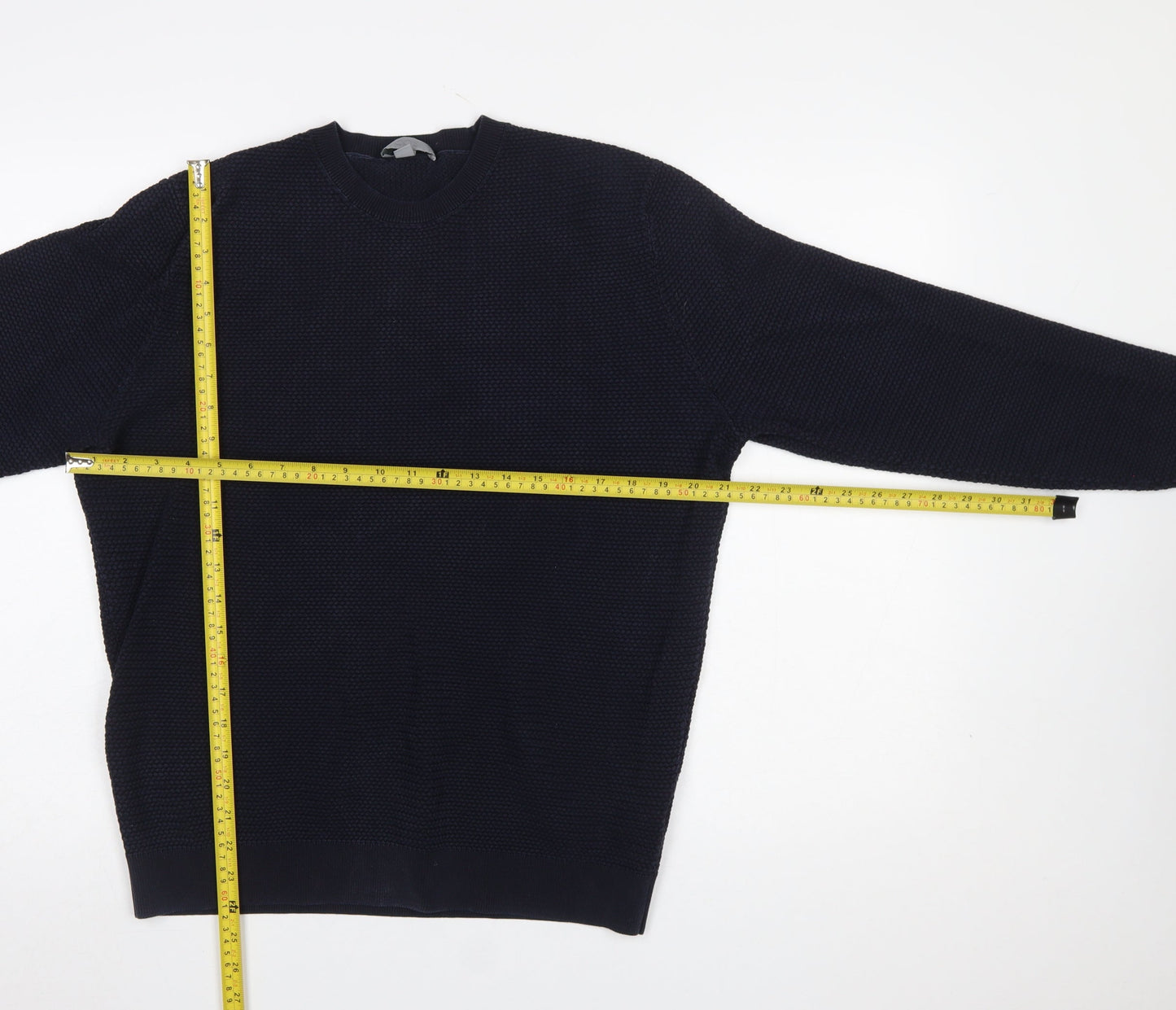 COS Men’s Blue Cotton Waffle-Knit Crew Neck Jumper XL