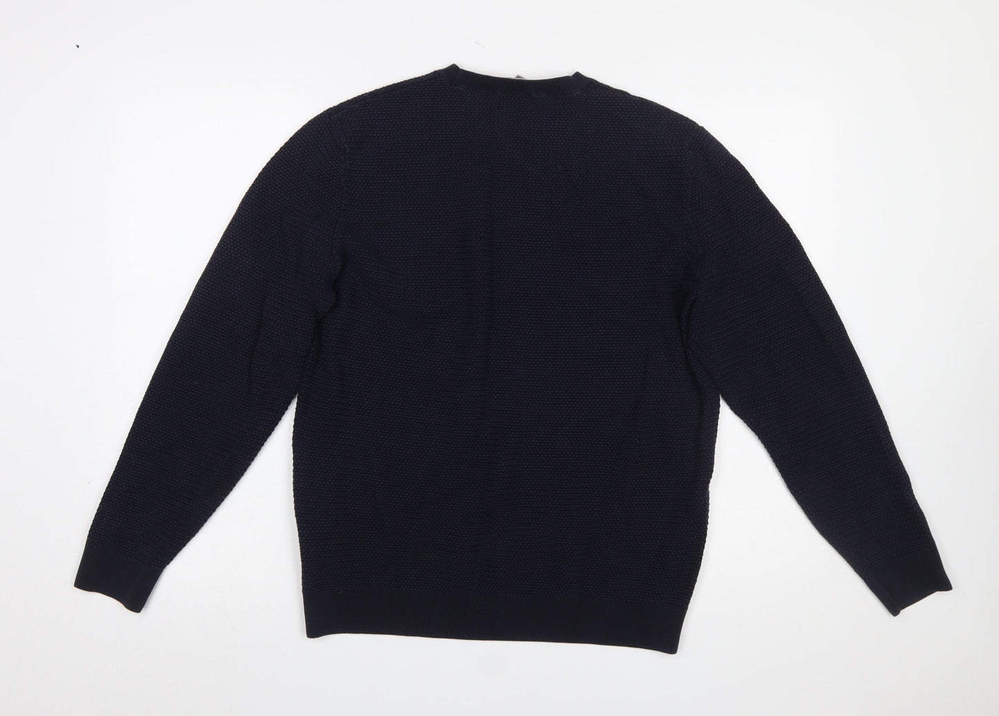 COS Men’s Blue Cotton Waffle-Knit Crew Neck Jumper XL