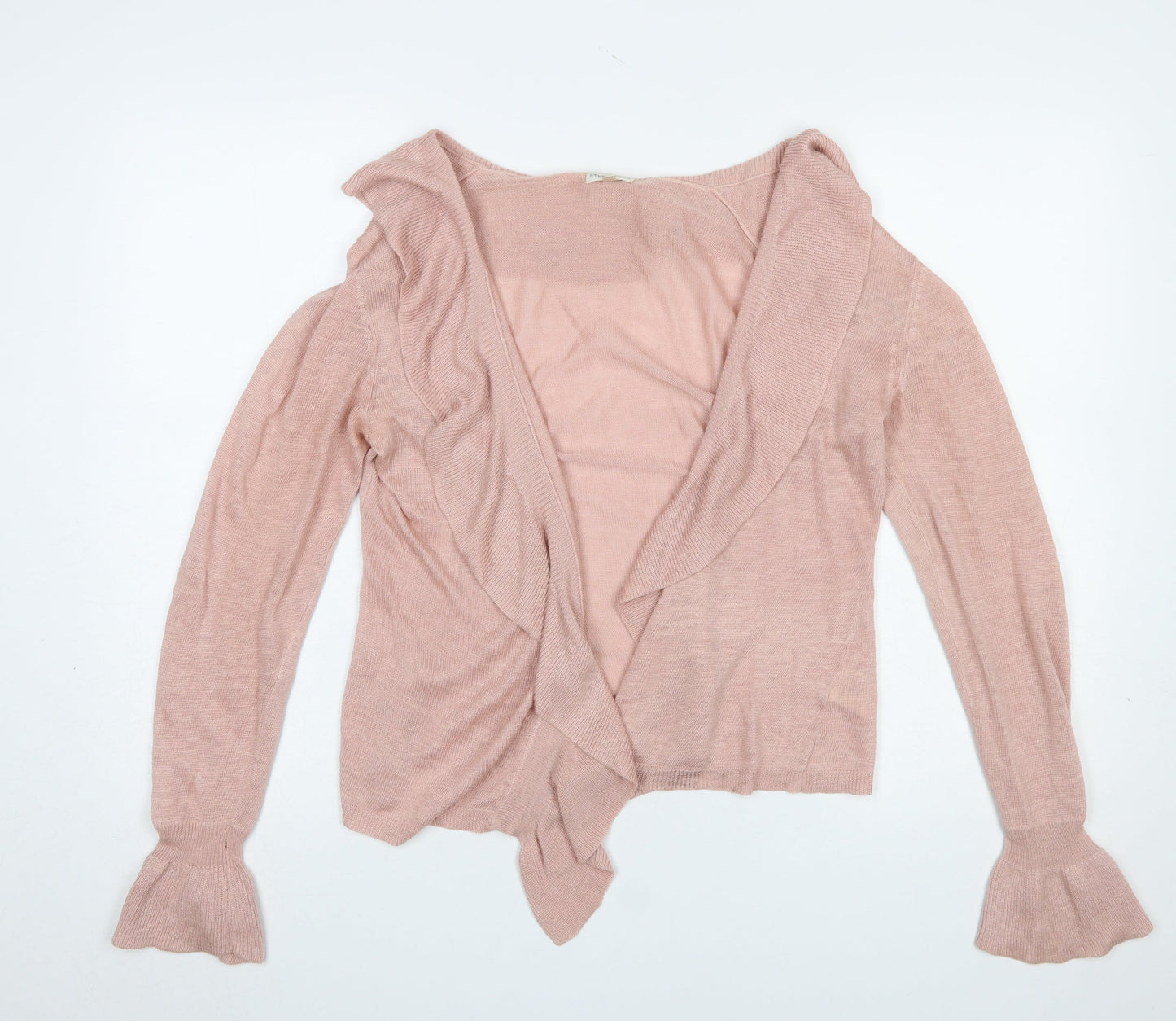 Phase Eight Women Pink Linen Blend Ruffle Open Cardigan M