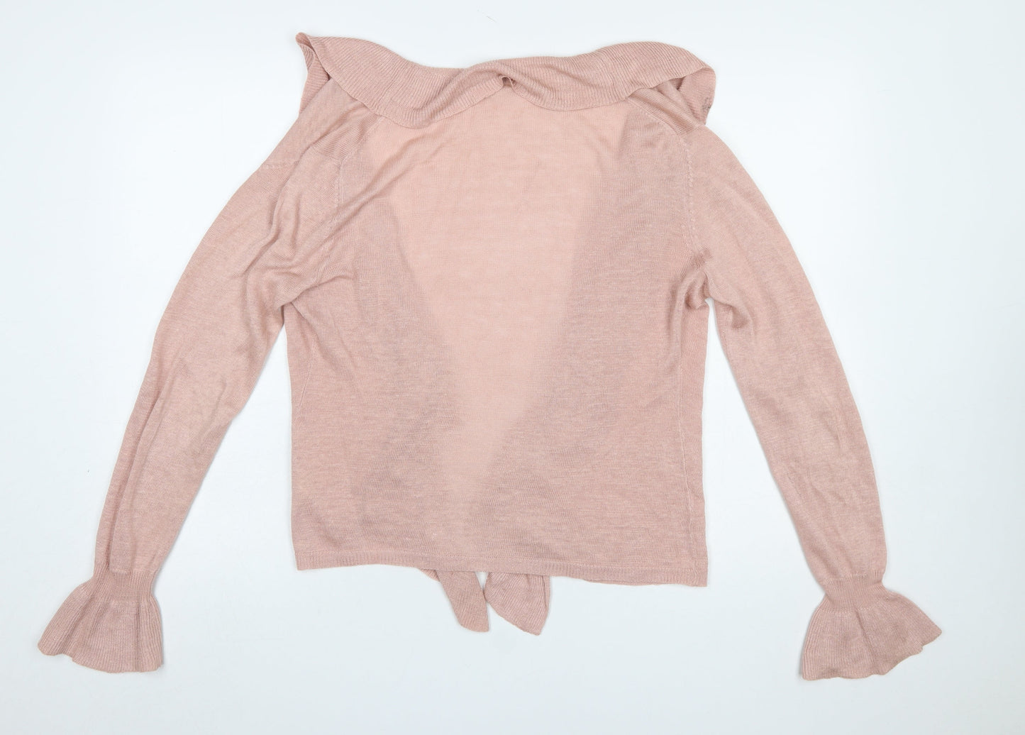 Phase Eight Women Pink Linen Blend Ruffle Open Cardigan M