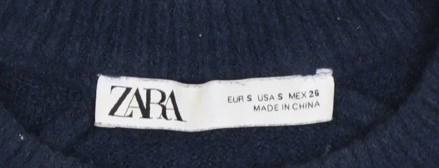 Zara Women Blue Crew Neck Long Sleeve Knit Pullover Jumper Size 8