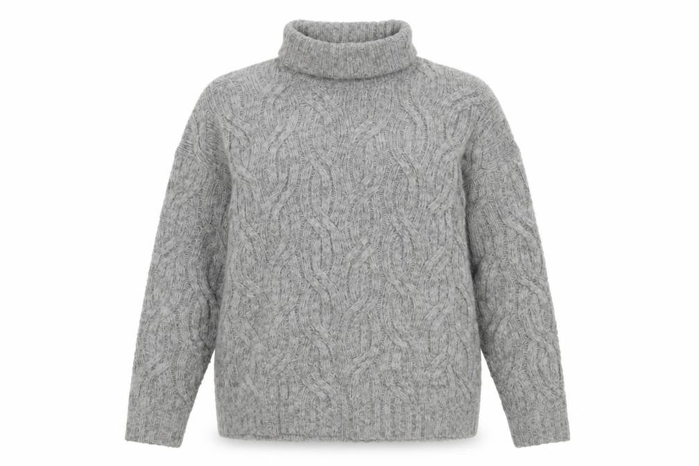 Marks and Spencer Women’s Grey Cable-Knit Roll Neck Wool Jumper Size M