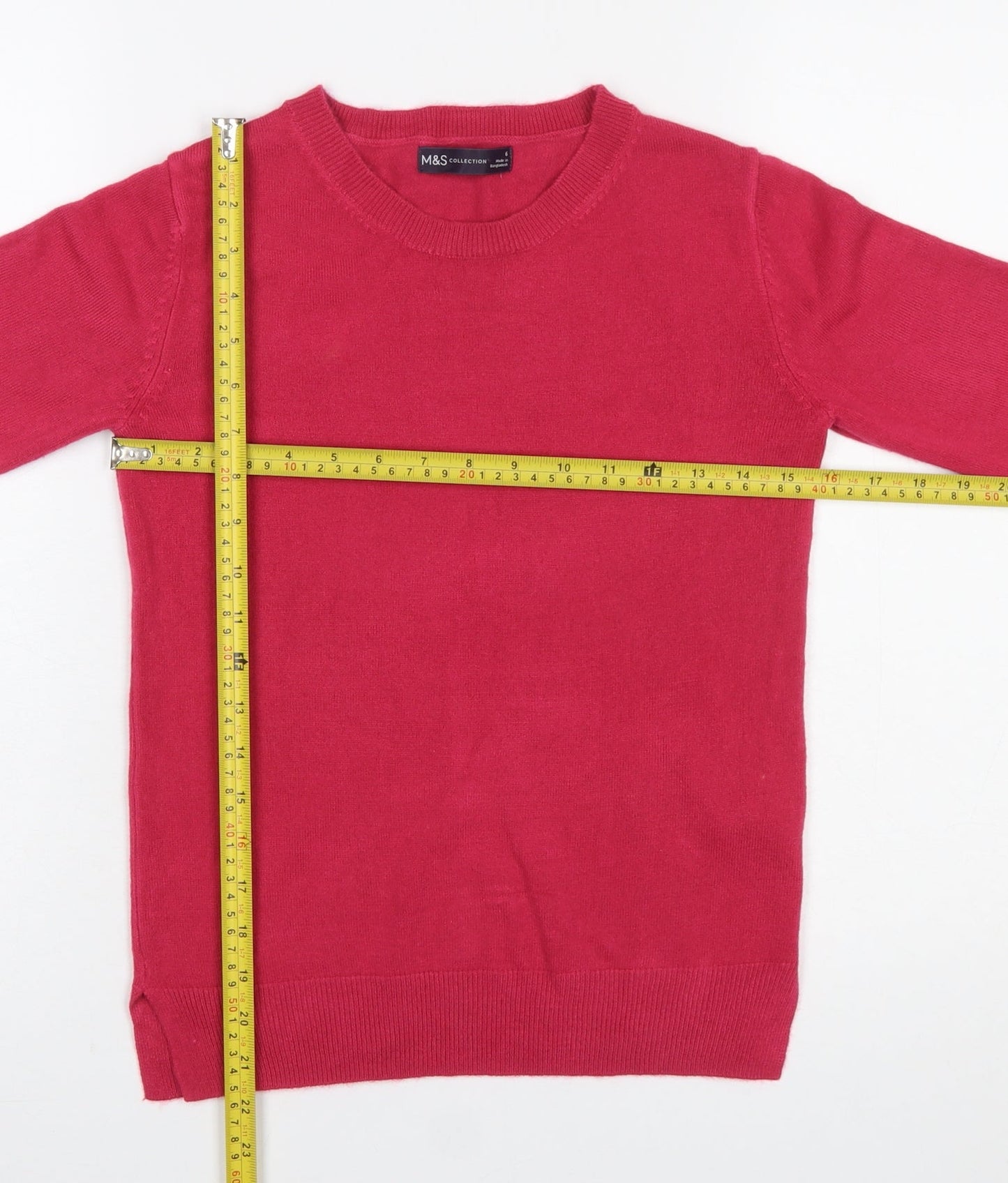Marks and Spencer Women's Red Acrylic Crew Neck Jumper Size 6