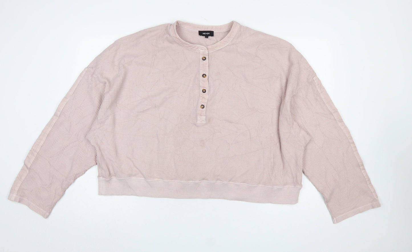 ME+EM Womens Pink Henley Sweatshirt Medium Cotton Relaxed Fit