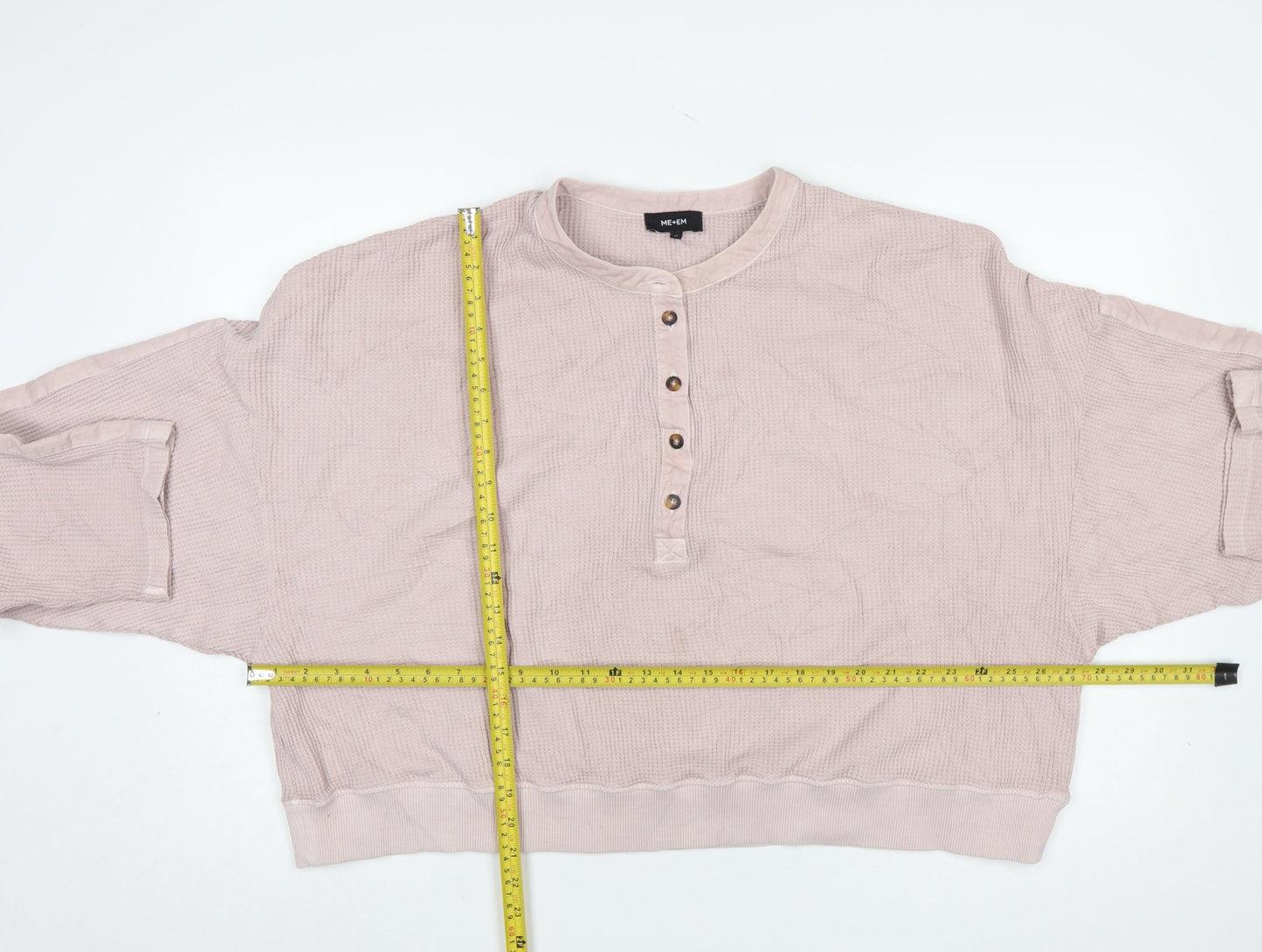 ME+EM Womens Pink Henley Sweatshirt Medium Cotton Relaxed Fit