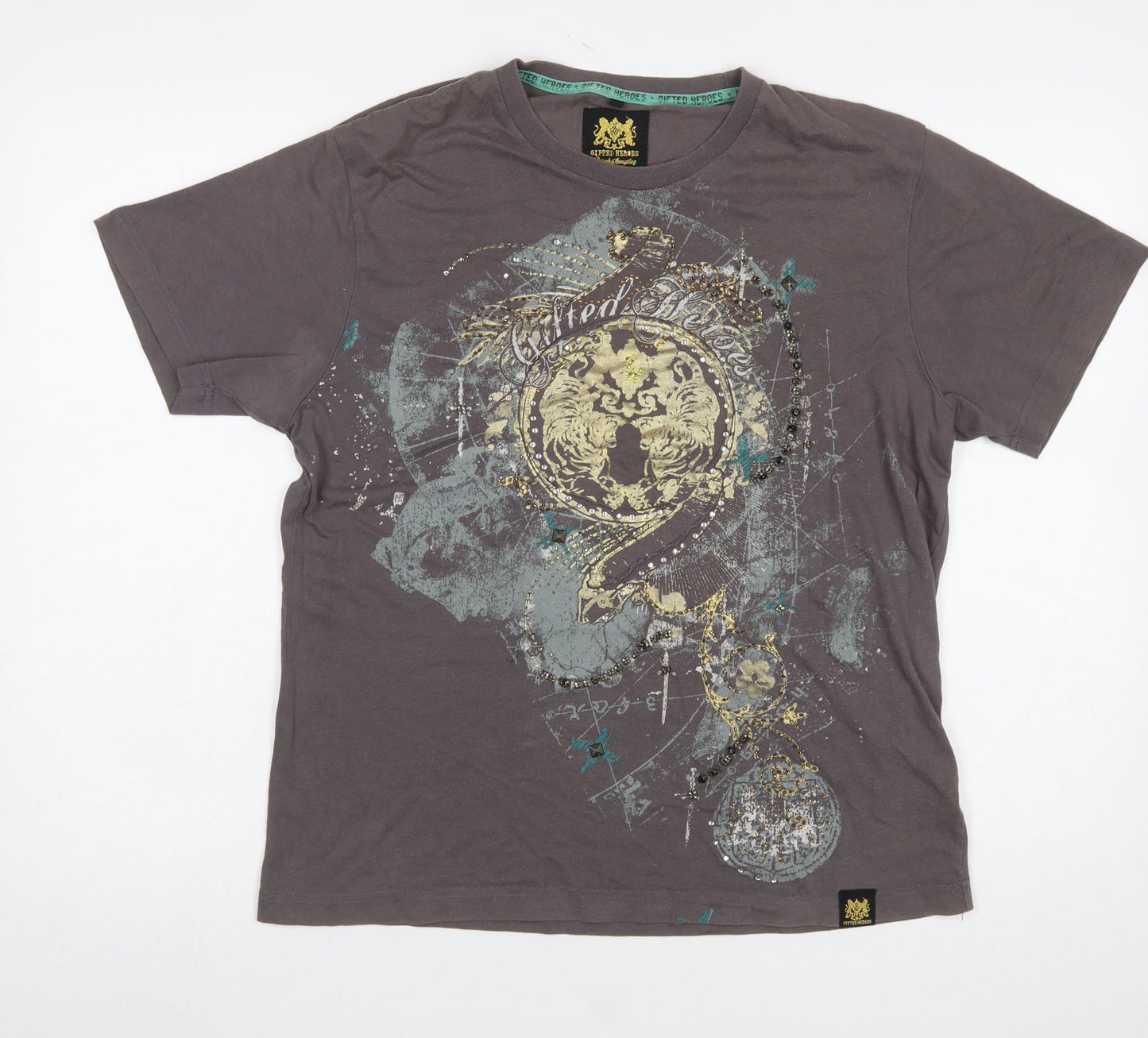 Gifted Heroes Unisex Grey Cotton Graphic T-Shirt M