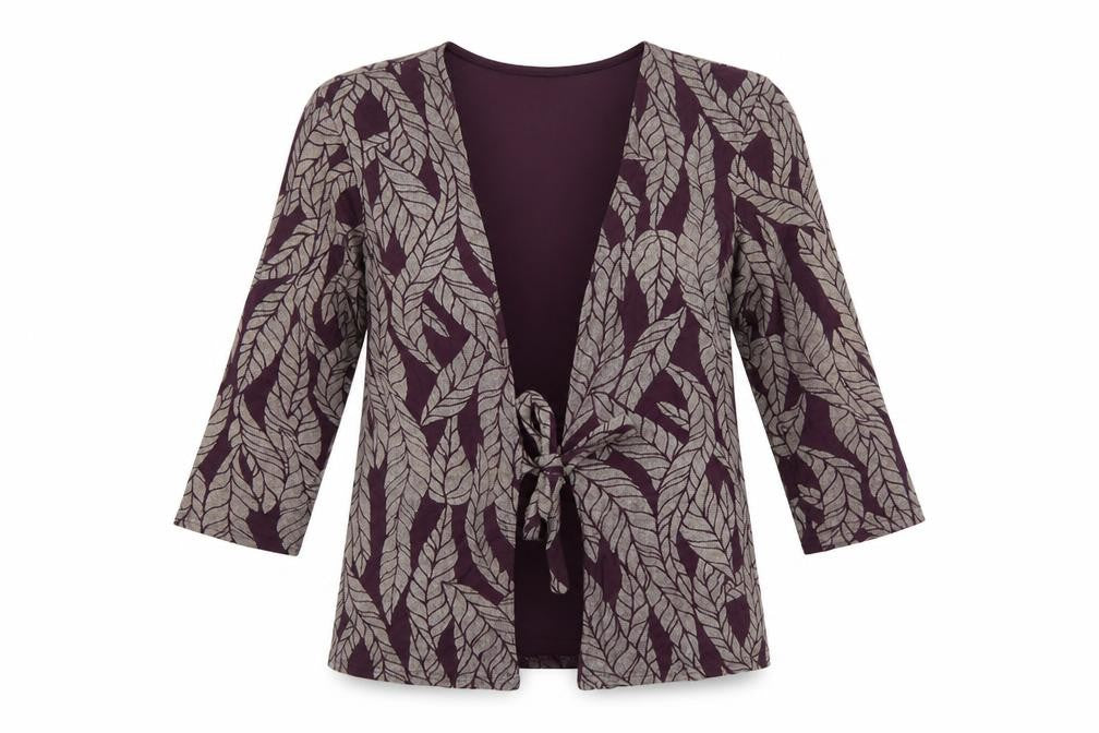 Just Elegance Women Purple Leaf Print Tie Front Tunic Blouse Size 14