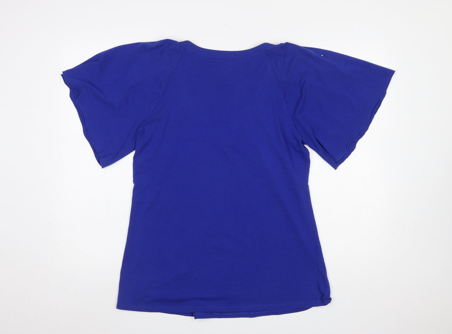 Cable & Gauge Women's Blue Beaded V-Neck Short Sleeve Top Size L