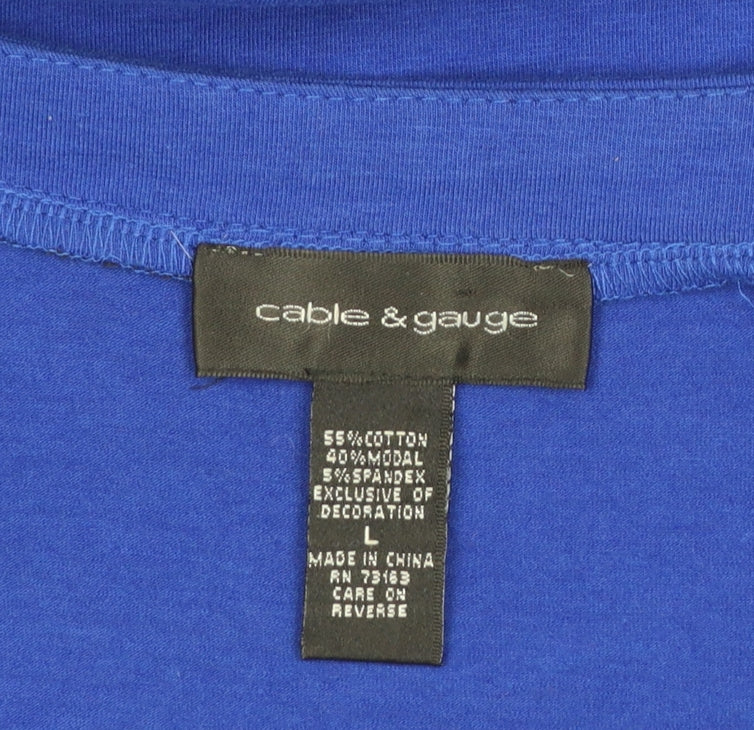 Cable & Gauge Women's Blue Beaded V-Neck Short Sleeve Top Size L