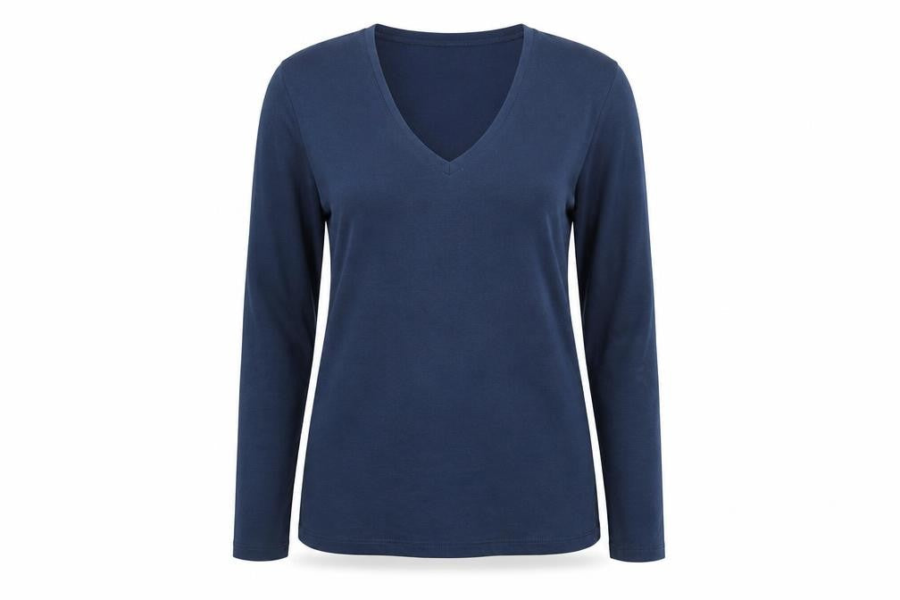 Orvis Women's Blue V-Neck Long Sleeve Cotton Modal Top Size S