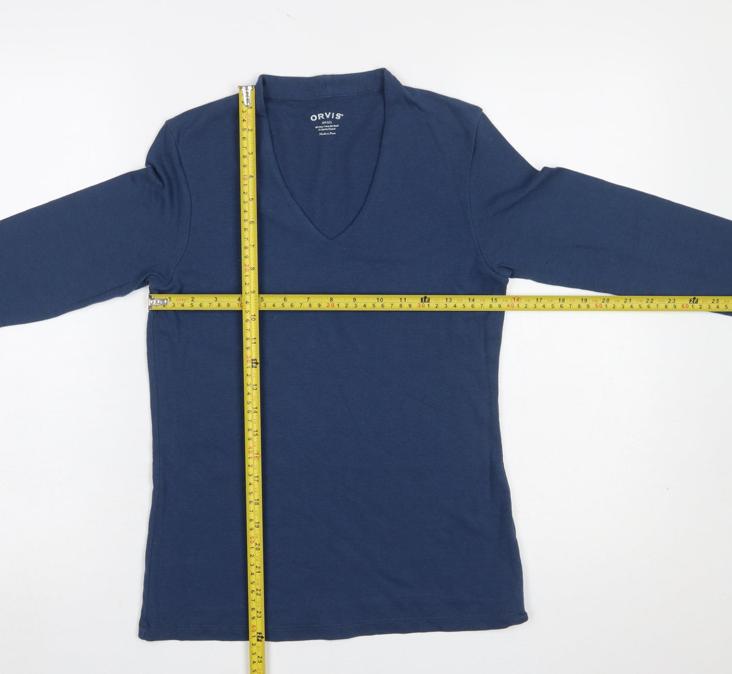 Orvis Women's Blue V-Neck Long Sleeve Cotton Modal Top Size S