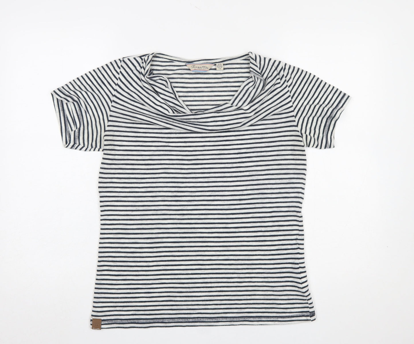 Regatta Women Blue Striped Cowl Neck Short Sleeve T-Shirt Size 12