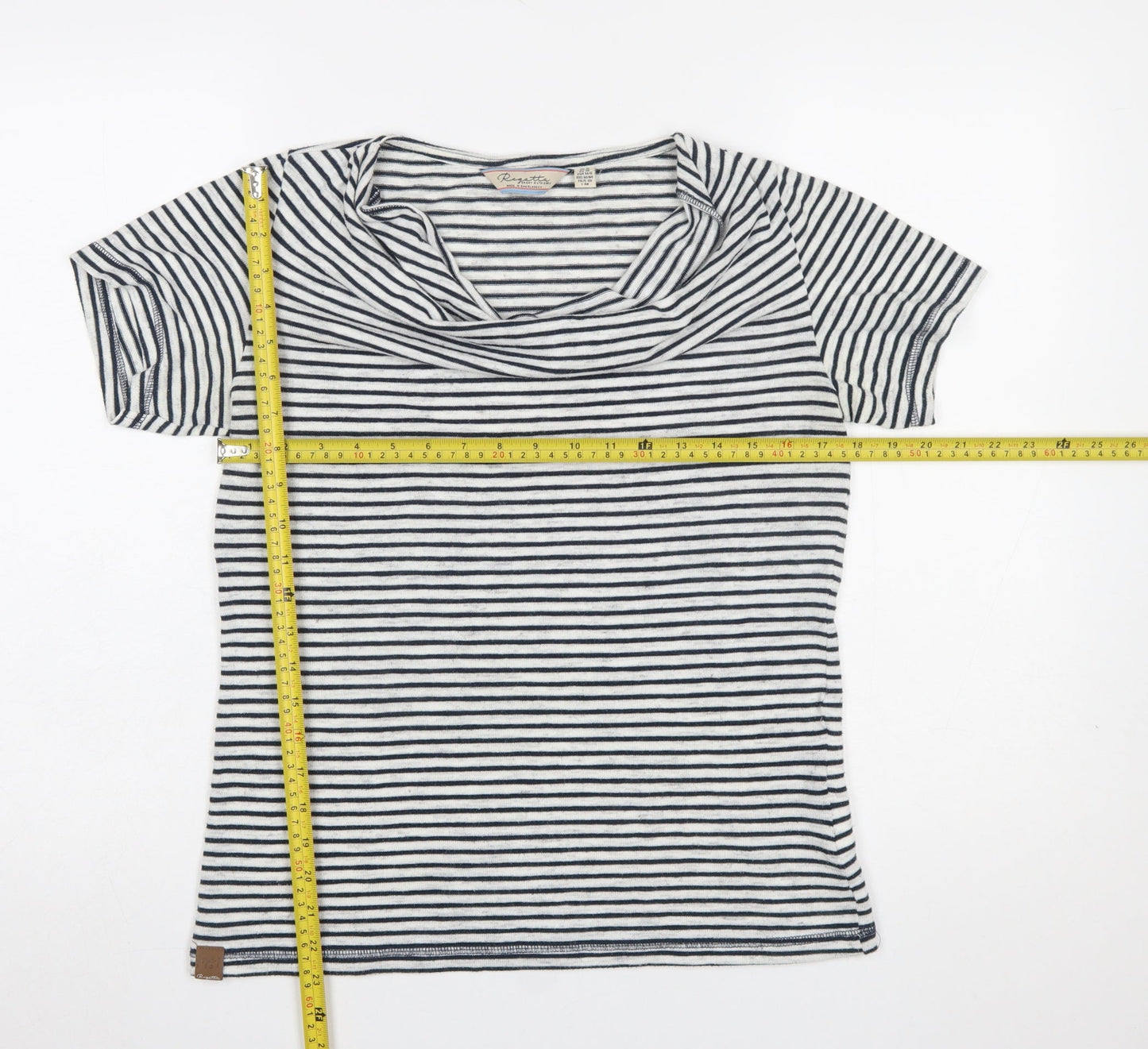 Regatta Women Blue Striped Cowl Neck Short Sleeve T-Shirt Size 12