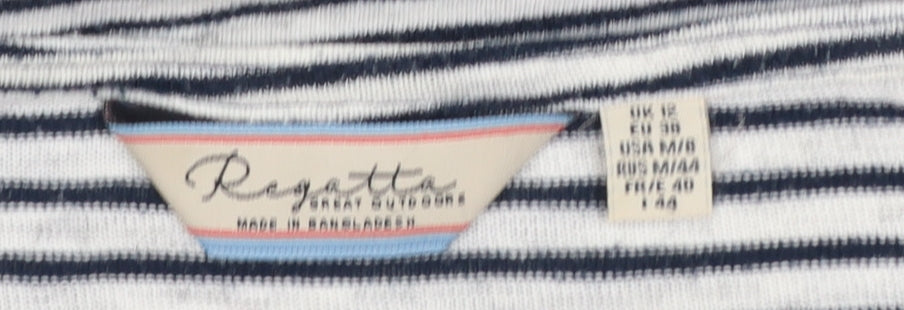 Regatta Women Blue Striped Cowl Neck Short Sleeve T-Shirt Size 12