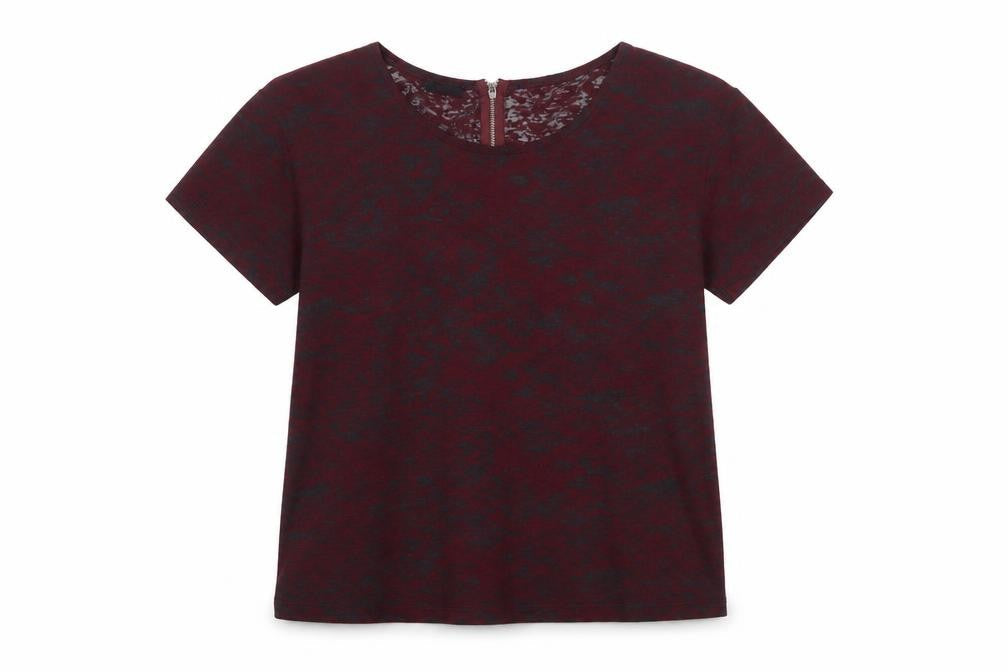 The Kooples Women's Red Slim Fit Zip Back Short Sleeve T-Shirt S