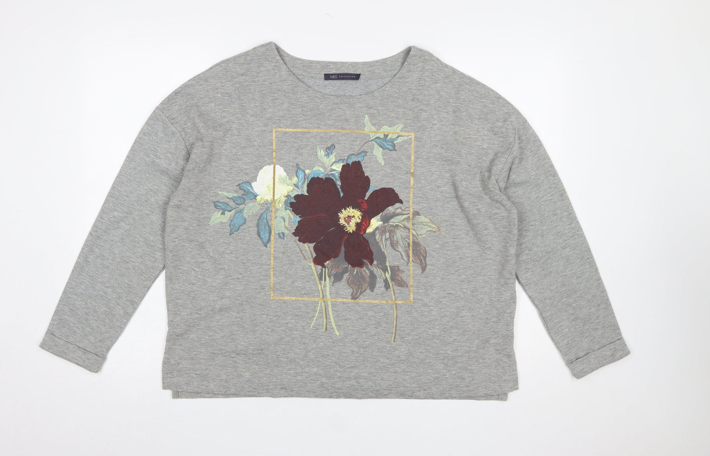 Marks and Spencer Women's Grey Floral Long Sleeve Jersey T-Shirt Size 14