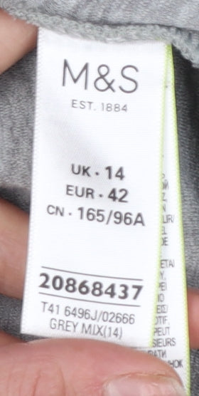 Marks and Spencer Women's Grey Floral Long Sleeve Jersey T-Shirt Size 14