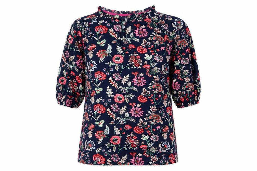 Joules Women’s Multicoloured Floral Ruffle Blouse UK12