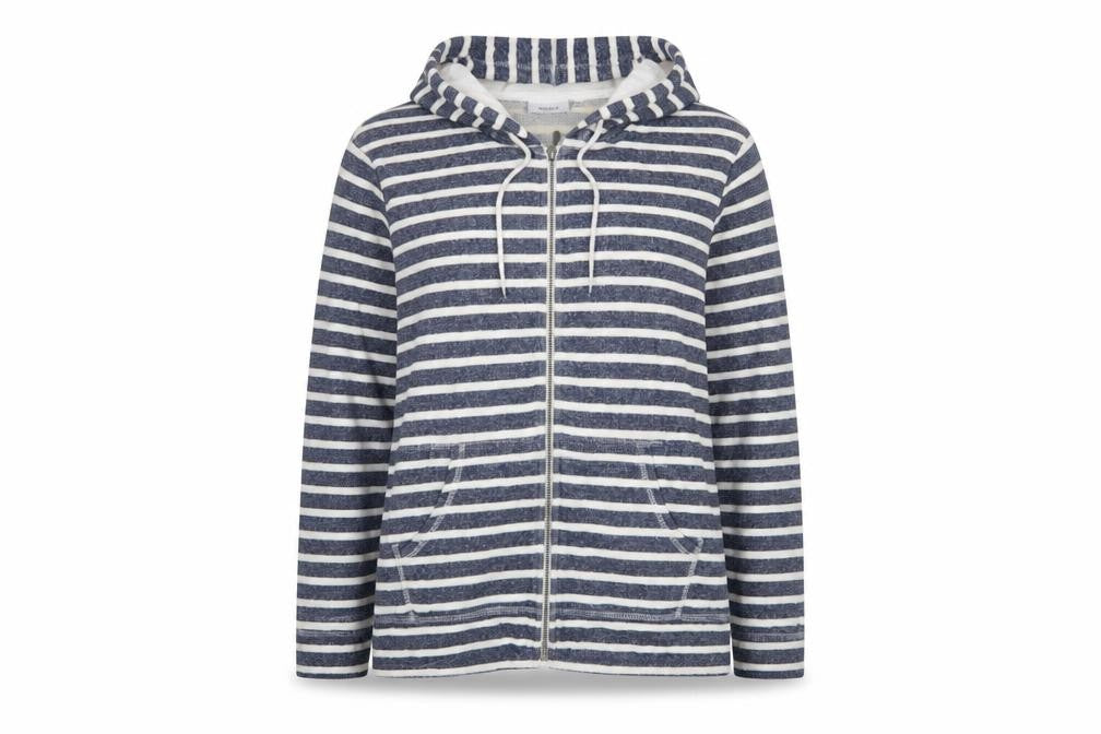 Yessica C&A Women Blue White Striped Full Zip Hoodie XL