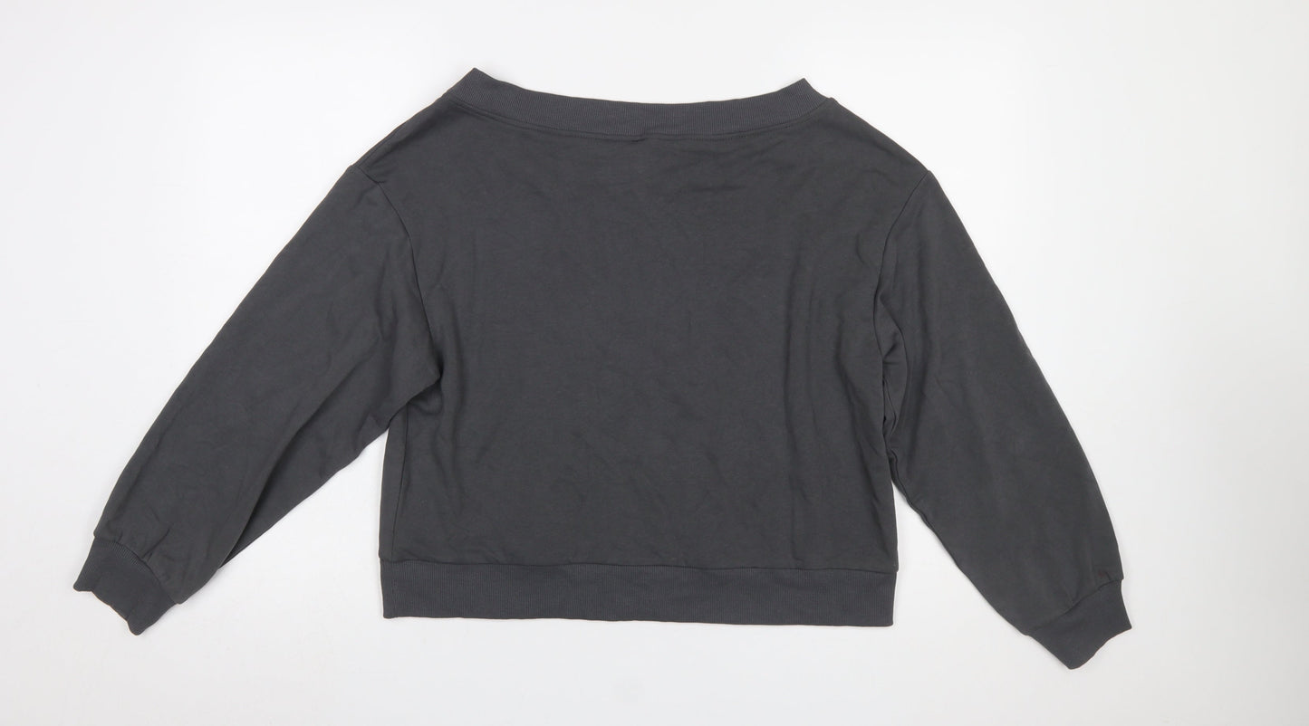 H&M Divided Women Grey Cotton Blend Pullover Sweatshirt Size S