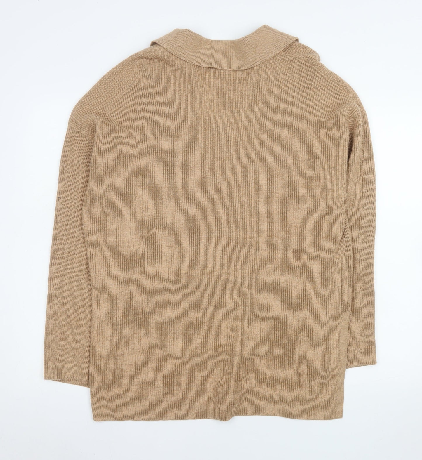 Marks and Spencer Men's Beige Collared Cotton Wool Pullover Jumper L