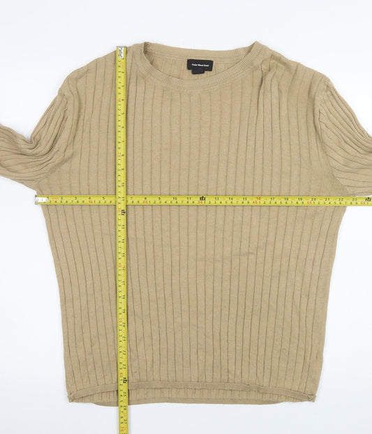 Cedar Wood State Men's Beige 2XL Ribbed Crew Neck Cotton Blend Jumper