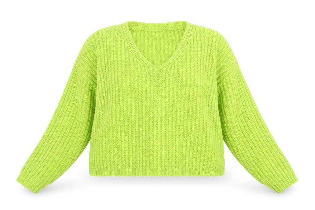 Tu Women Green Chunky Knit V-Neck Pullover Jumper Size 12
