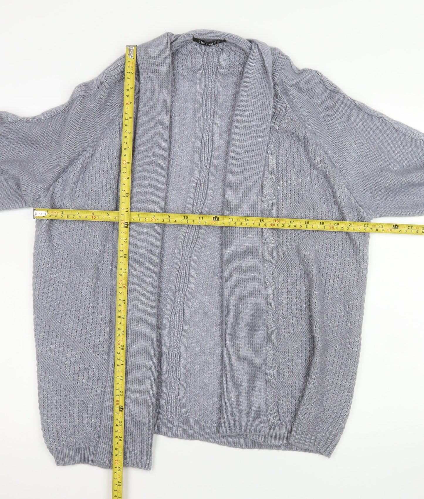 Bonmarché Womens Grey Cable-Knit Open Long Sleeve Cardigan L