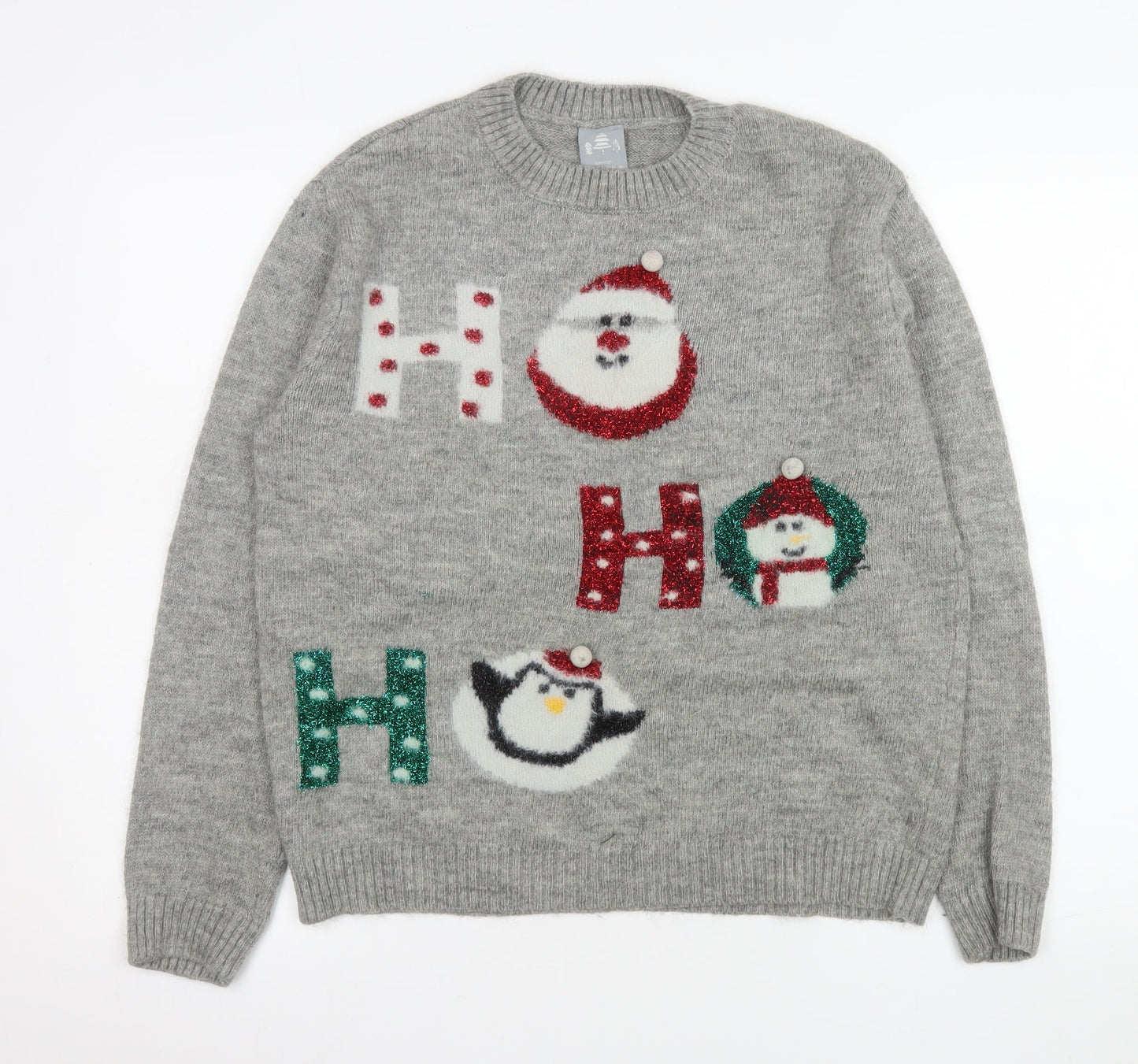 George Mens Grey Christmas Jumper M Santa Snowman Penguin Pullover