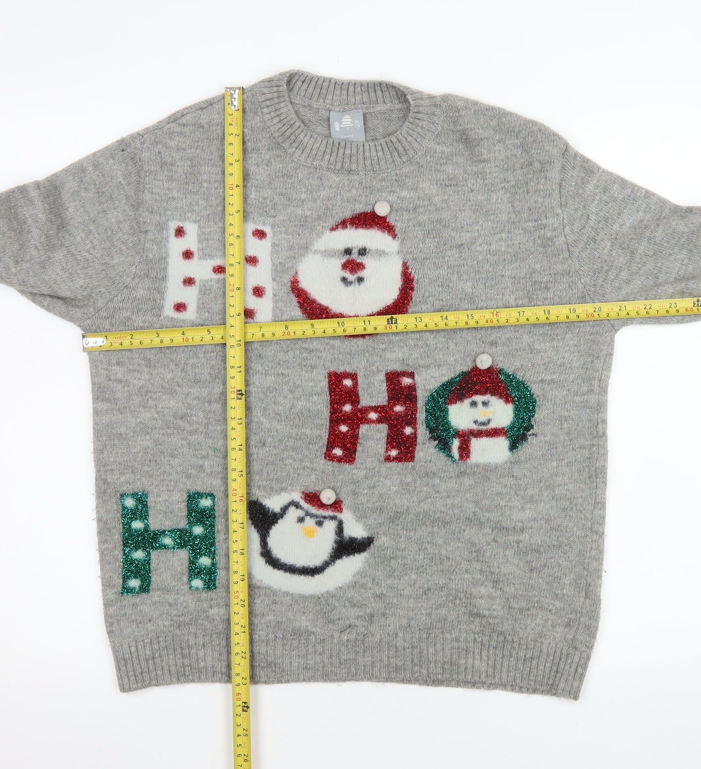 George Mens Grey Christmas Jumper M Santa Snowman Penguin Pullover