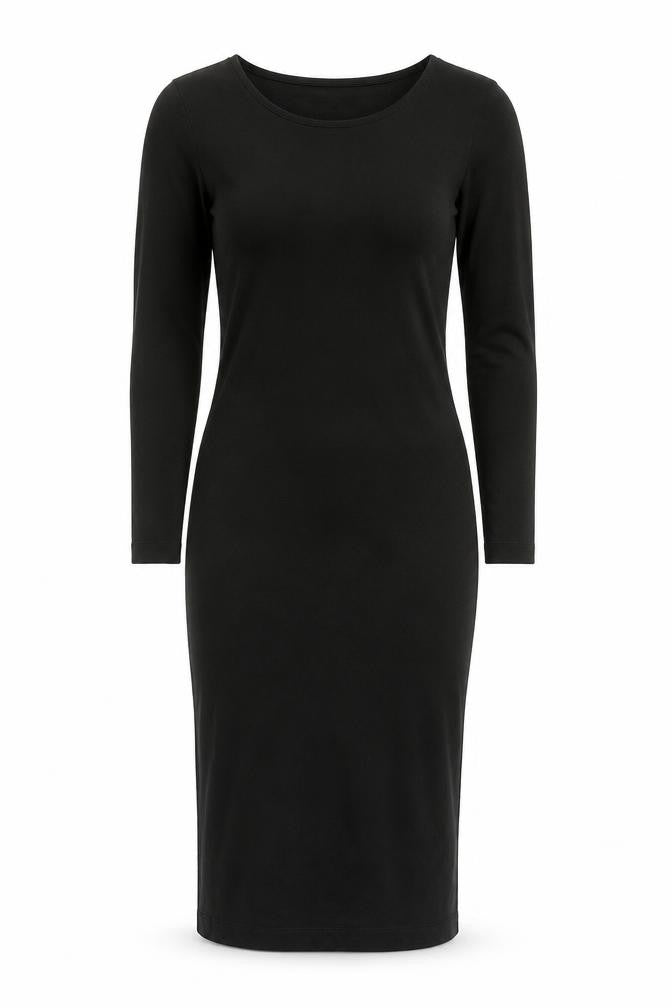 H&M Women Black Bodycon Midi Dress Size 8 3/4 Sleeve Stretch