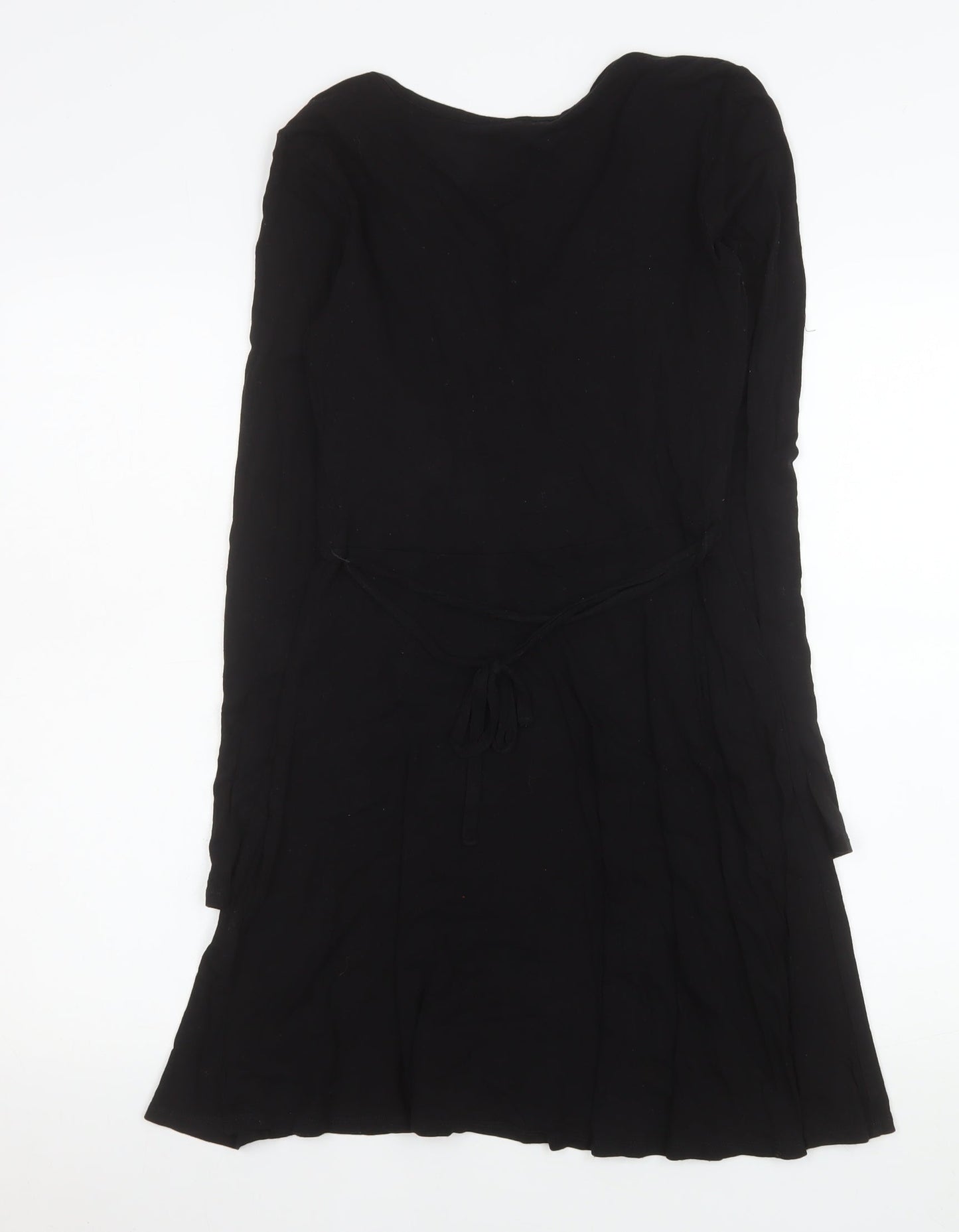 H&M Women Black Wrap Dress Size 6 Long Sleeve Viscose Stretch