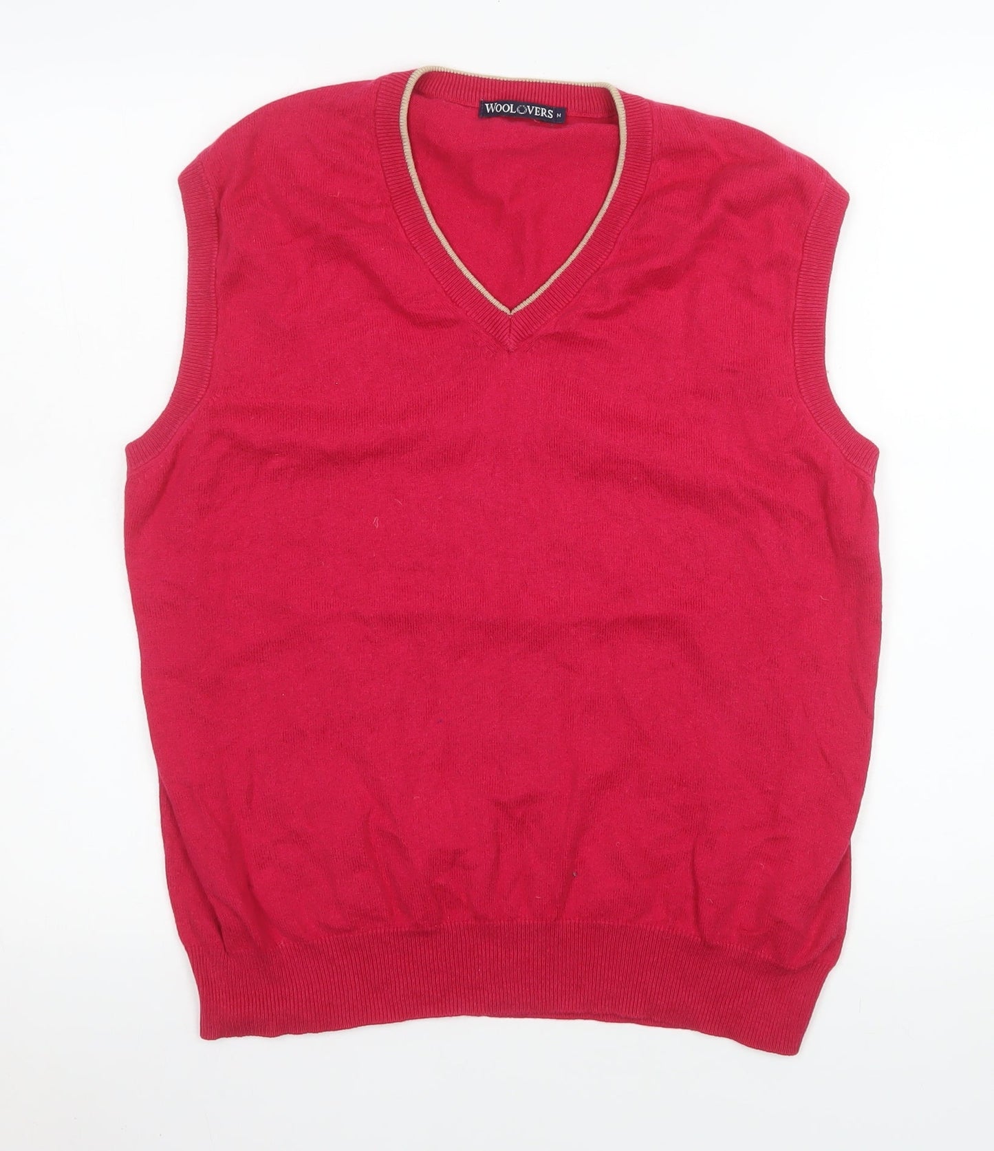 Woolovers Men's Red Cotton Cashmere V-Neck Sleeveless Jumper Vest M