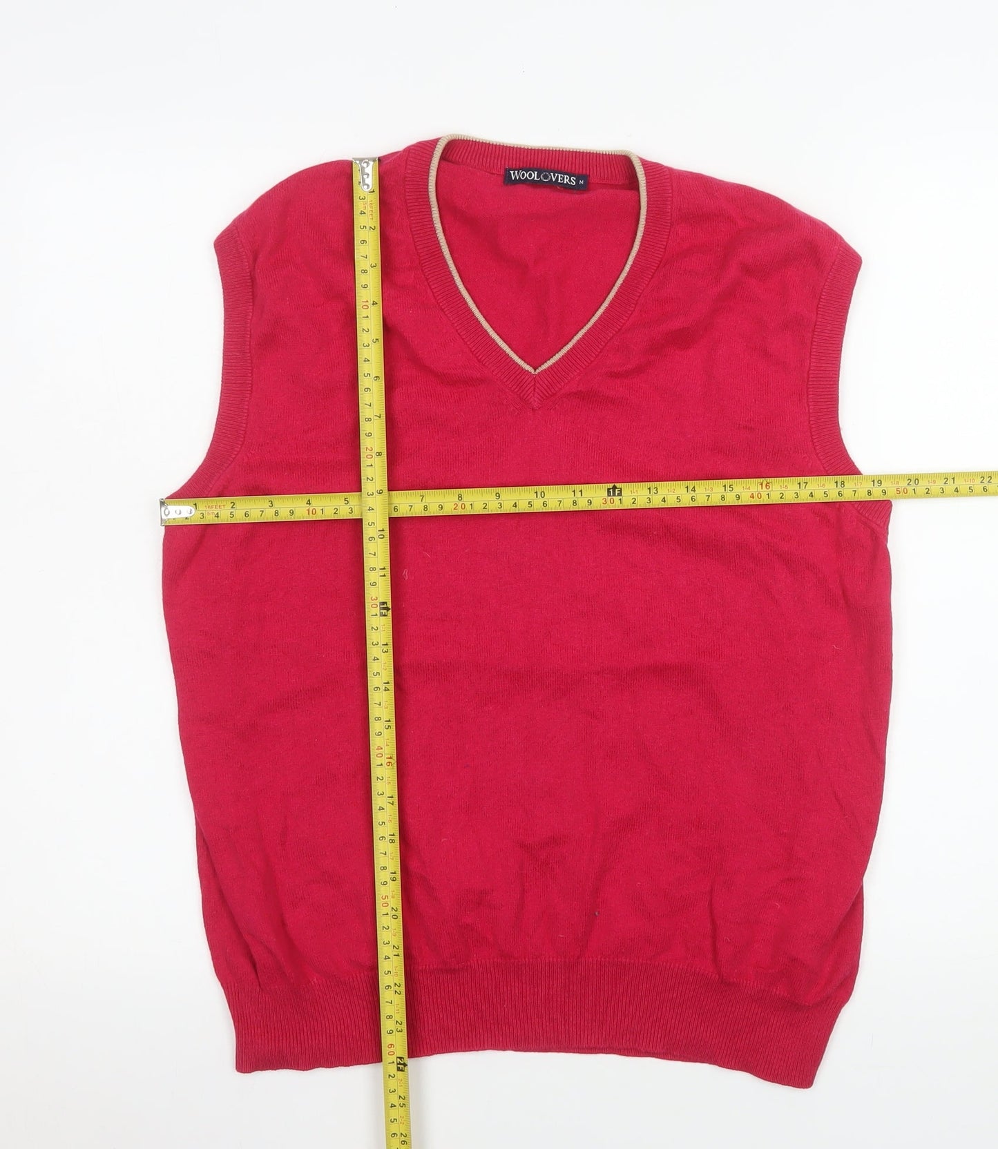 Woolovers Men's Red Cotton Cashmere V-Neck Sleeveless Jumper Vest M