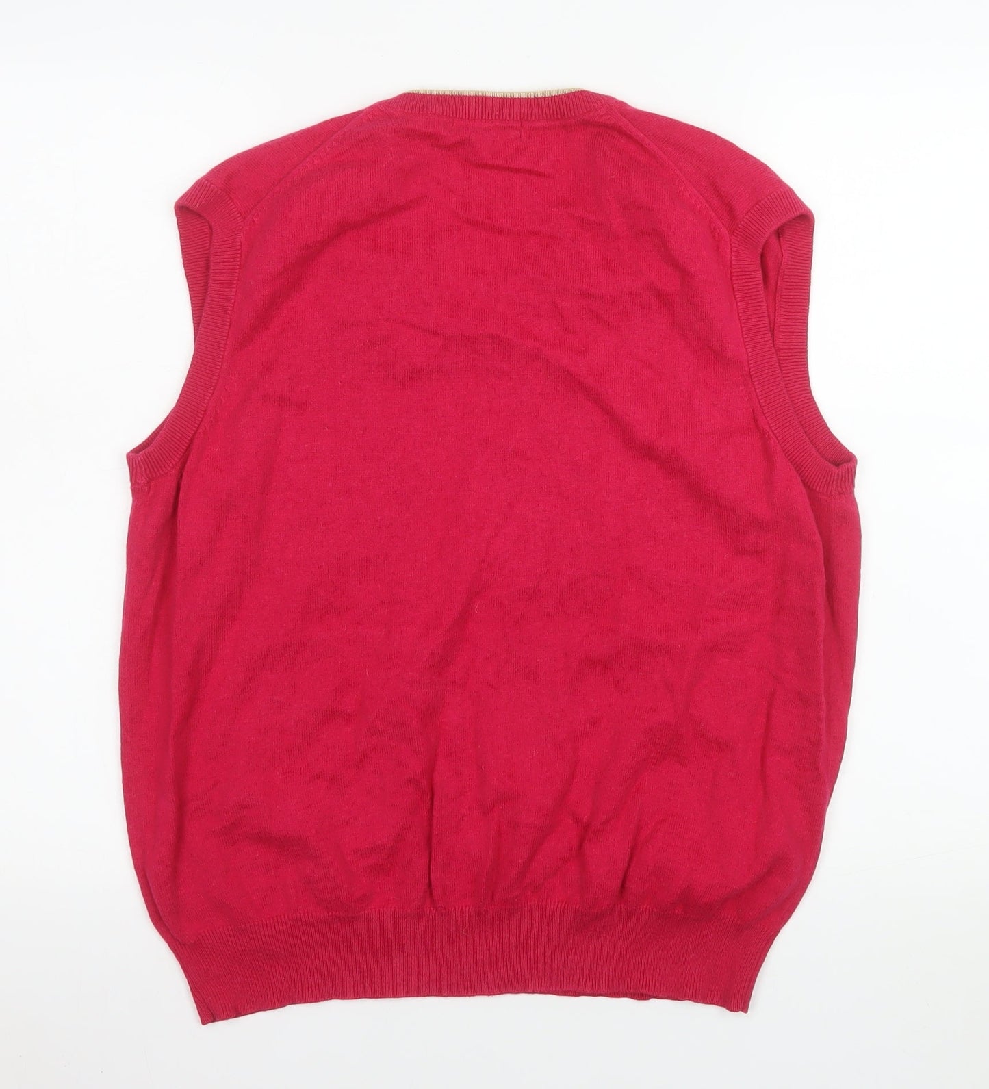 Woolovers Men's Red Cotton Cashmere V-Neck Sleeveless Jumper Vest M