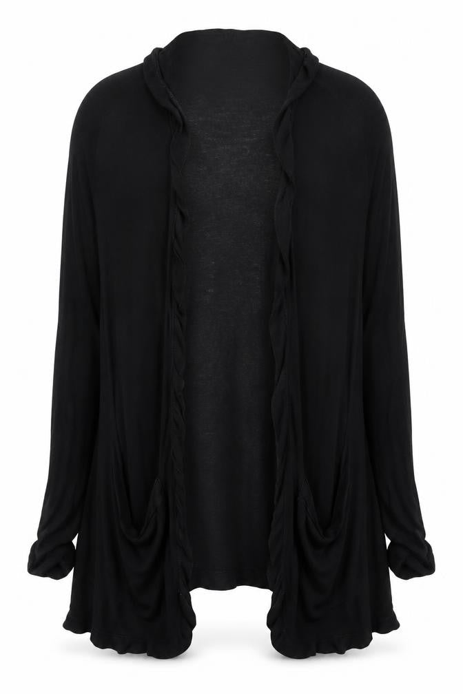 Chelsea & Theodore Women’s Black XL Open Ruffle Knit Cardigan