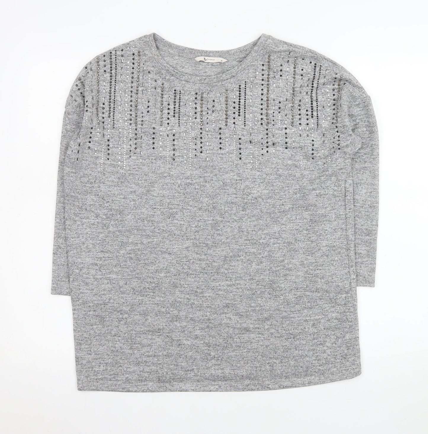 Tu Woman Grey Embellished Long Sleeve Tunic Top Size 10