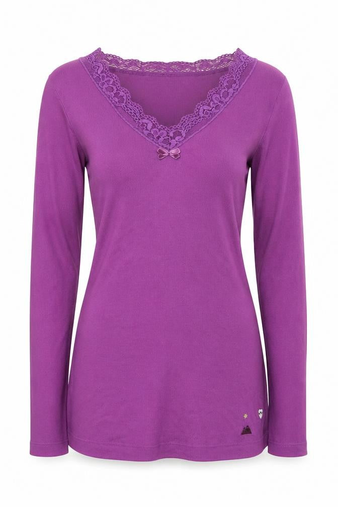 White Stuff Women's Purple Lace V-Neck Long Sleeve Nightshirt S